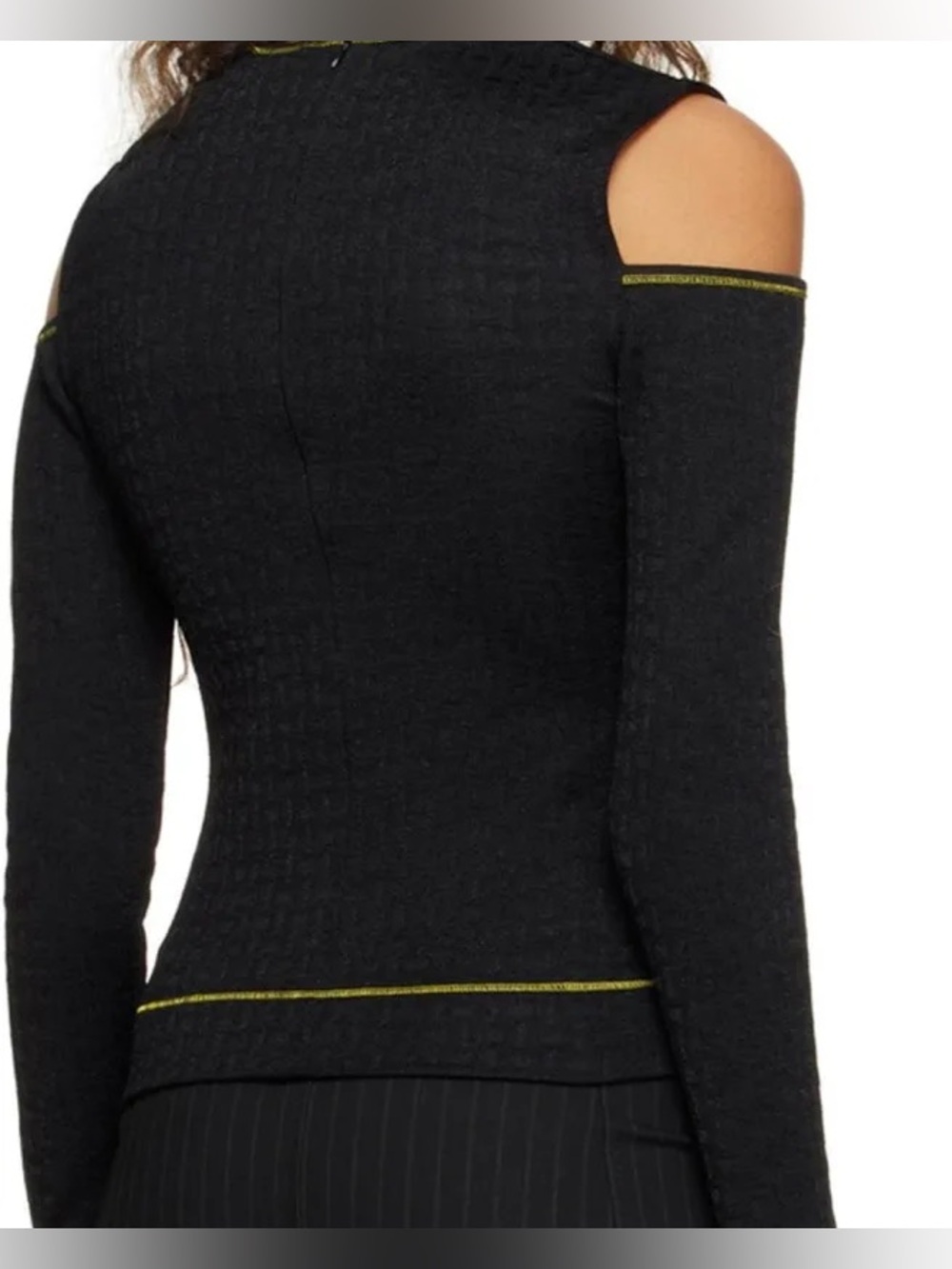 Ganni jersey blouse cutout cold shoulder long sleeve black top M/38 NWT - Picture 14 of 16
